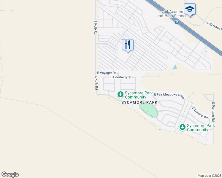 map of restaurants, bars, coffee shops, grocery stores, and more near 7201 East Bloomtree Lane in Tucson