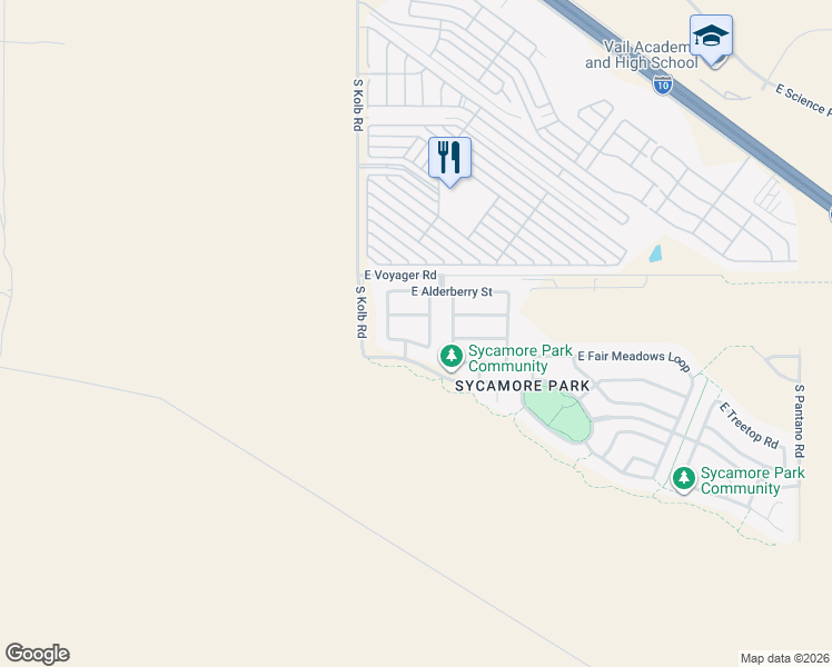 map of restaurants, bars, coffee shops, grocery stores, and more near 7168 East Bloomtree Lane in Tucson
