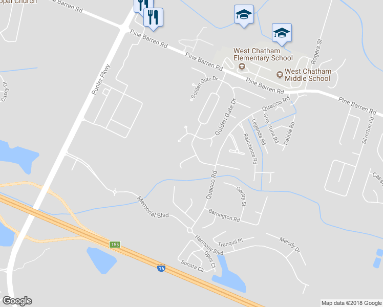 map of restaurants, bars, coffee shops, grocery stores, and more near 155 Brooklyn Way in Pooler