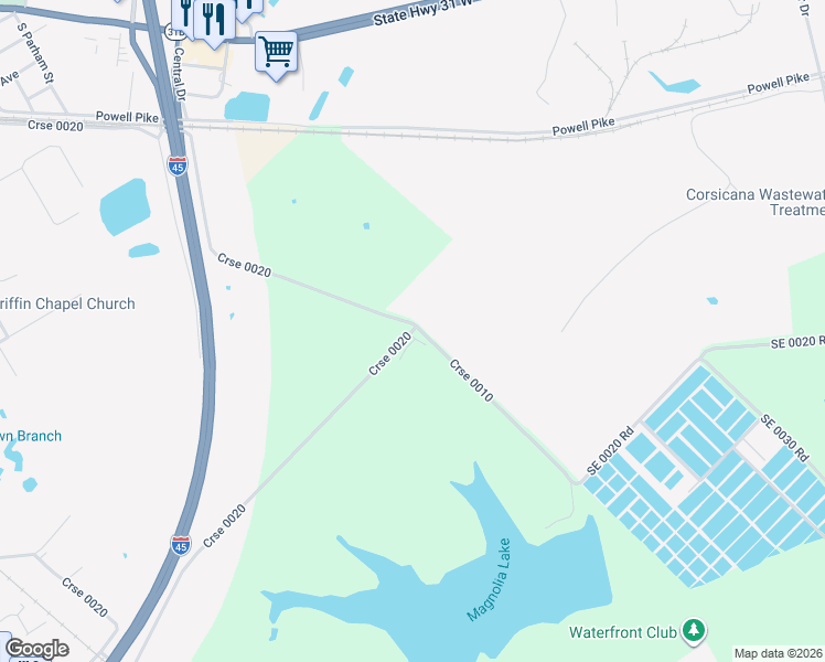 map of restaurants, bars, coffee shops, grocery stores, and more near Crse 0020 in Corsicana