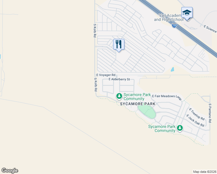 map of restaurants, bars, coffee shops, grocery stores, and more near 7168 East Bloomtree Lane in Tucson