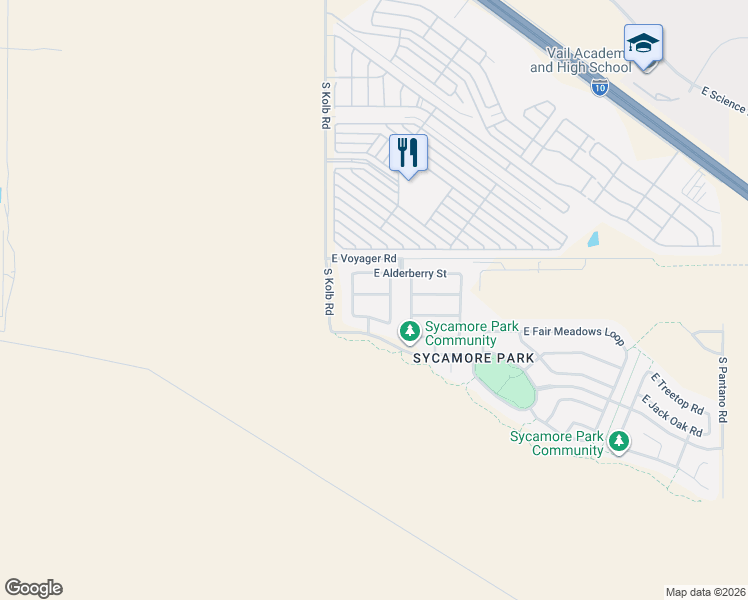 map of restaurants, bars, coffee shops, grocery stores, and more near 7168 East Bloomtree Lane in Tucson