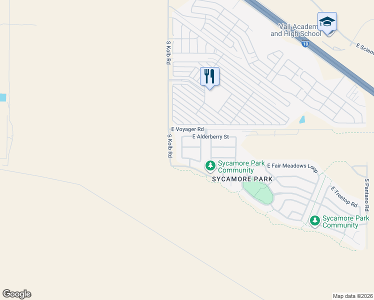 map of restaurants, bars, coffee shops, grocery stores, and more near 7174 East Cherrywood Street in Tucson