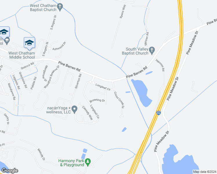 map of restaurants, bars, coffee shops, grocery stores, and more near 20 Longleaf Circle in Pooler