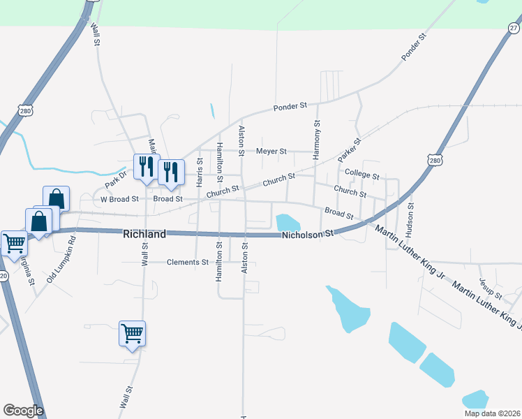 map of restaurants, bars, coffee shops, grocery stores, and more near 694 Broad Street in Richland