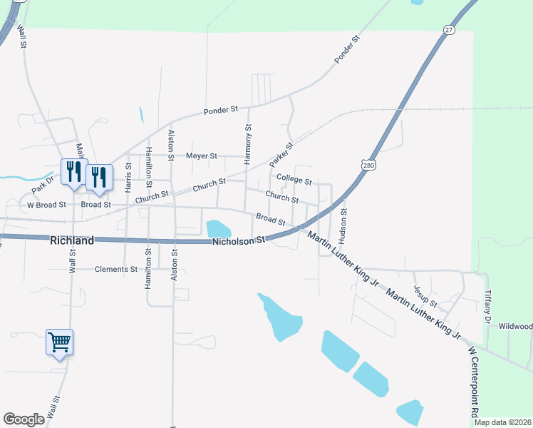 map of restaurants, bars, coffee shops, grocery stores, and more near 941 Broad Street in Richland