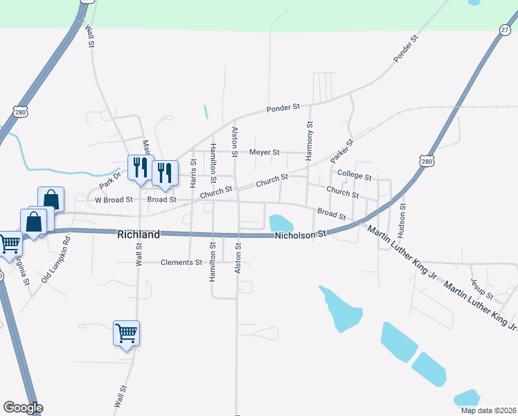 map of restaurants, bars, coffee shops, grocery stores, and more near 694 Broad Street in Richland