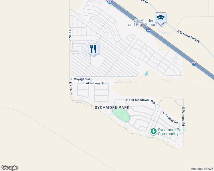 map of restaurants, bars, coffee shops, grocery stores, and more near 7360 East Alderberry Street in Tucson