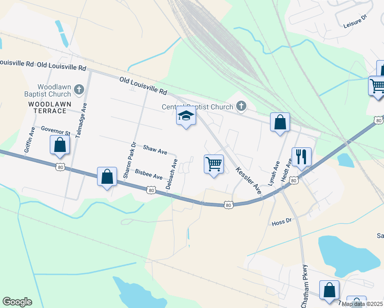 map of restaurants, bars, coffee shops, grocery stores, and more near 1326 U.S. 80 in Garden City