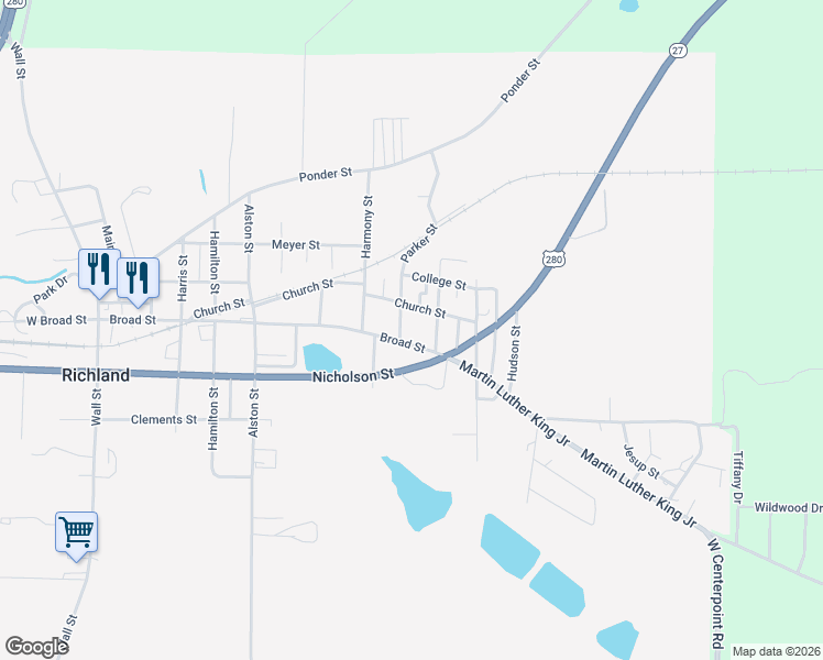 map of restaurants, bars, coffee shops, grocery stores, and more near 941 Broad Street in Richland