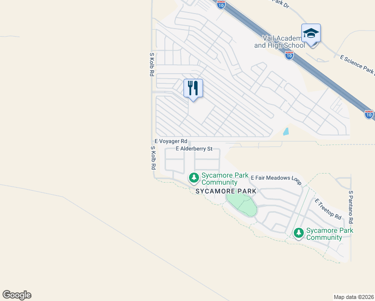 map of restaurants, bars, coffee shops, grocery stores, and more near 8939 South Cedarbrook Lane in Tucson