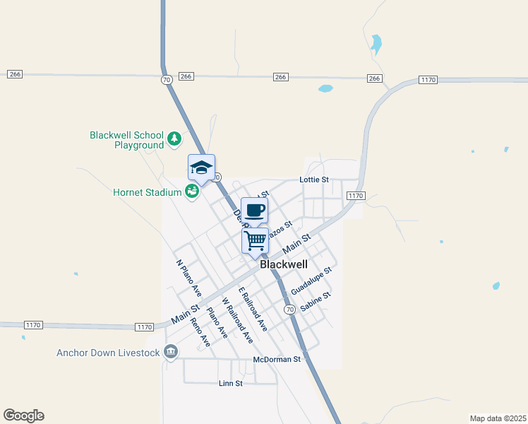 map of restaurants, bars, coffee shops, grocery stores, and more near 302 North Blanco Avenue in Blackwell