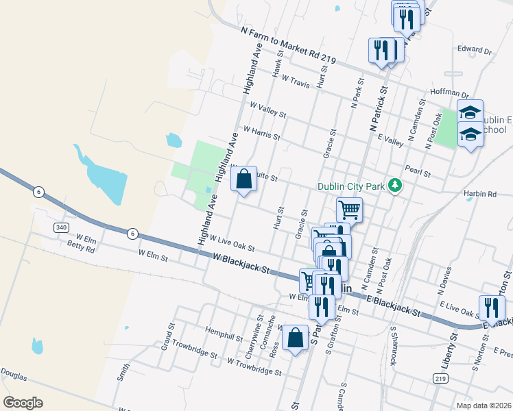 map of restaurants, bars, coffee shops, grocery stores, and more near 599 West Sheridan Street in Dublin