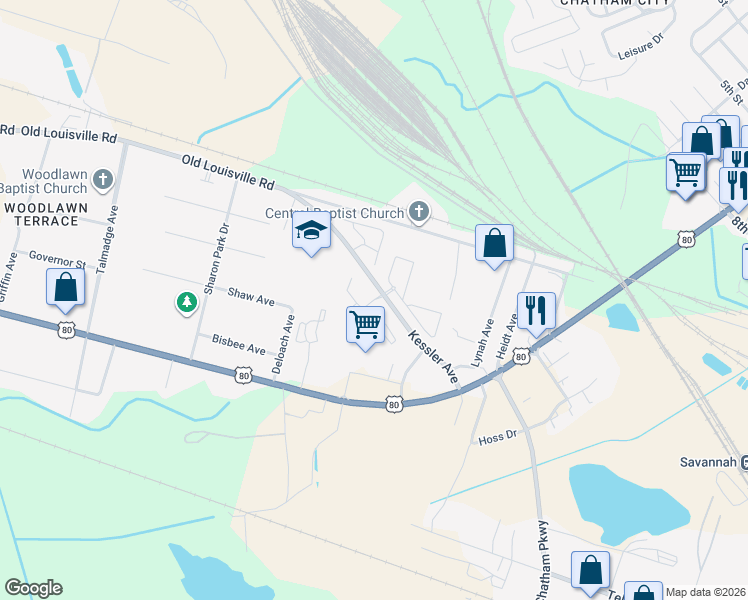 map of restaurants, bars, coffee shops, grocery stores, and more near Kessler Court in Garden City
