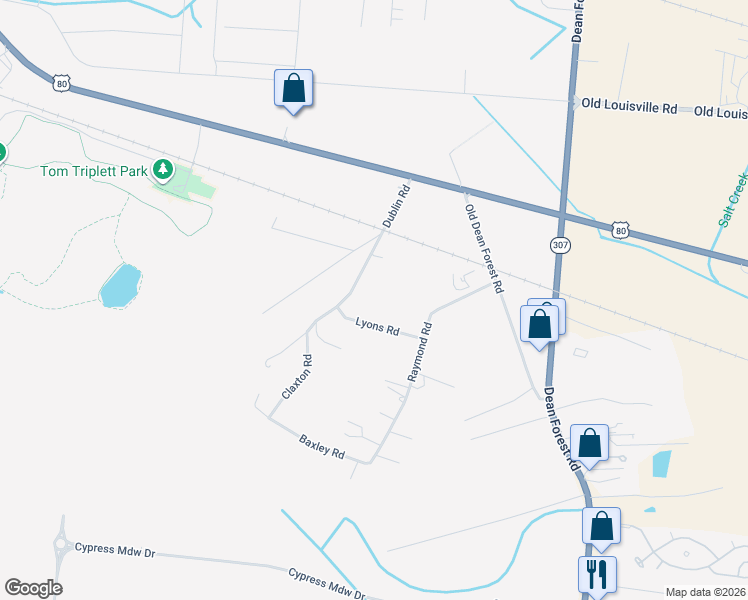 map of restaurants, bars, coffee shops, grocery stores, and more near 250 Dublin Road in Pooler