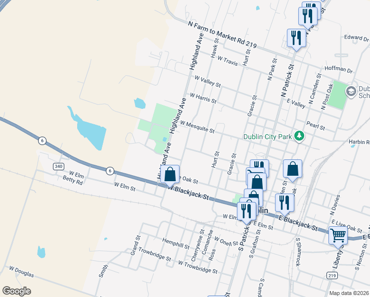 map of restaurants, bars, coffee shops, grocery stores, and more near 599 West Sheridan Street in Dublin