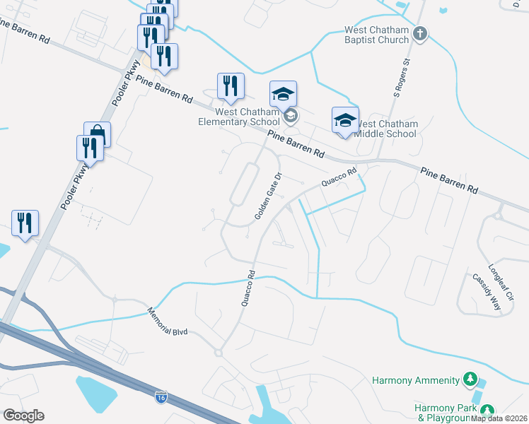 map of restaurants, bars, coffee shops, grocery stores, and more near 70 Golden Gate Dr in Pooler