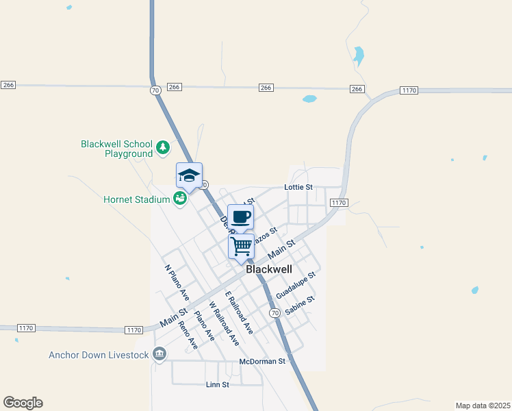 map of restaurants, bars, coffee shops, grocery stores, and more near 302 North Blanco Avenue in Blackwell