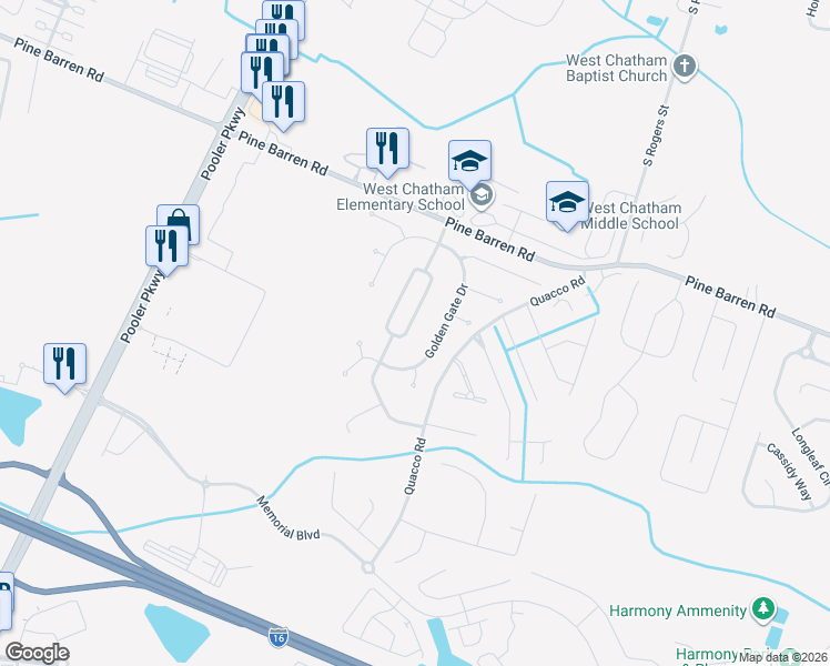 map of restaurants, bars, coffee shops, grocery stores, and more near 136 Brooklyn Way in Pooler