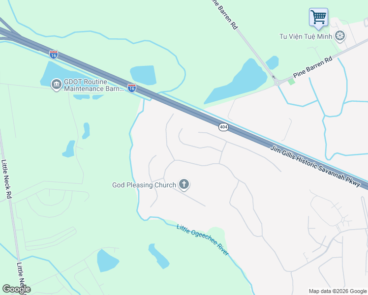 map of restaurants, bars, coffee shops, grocery stores, and more near Jim Gillis Historic Savannah Parkway in Pooler