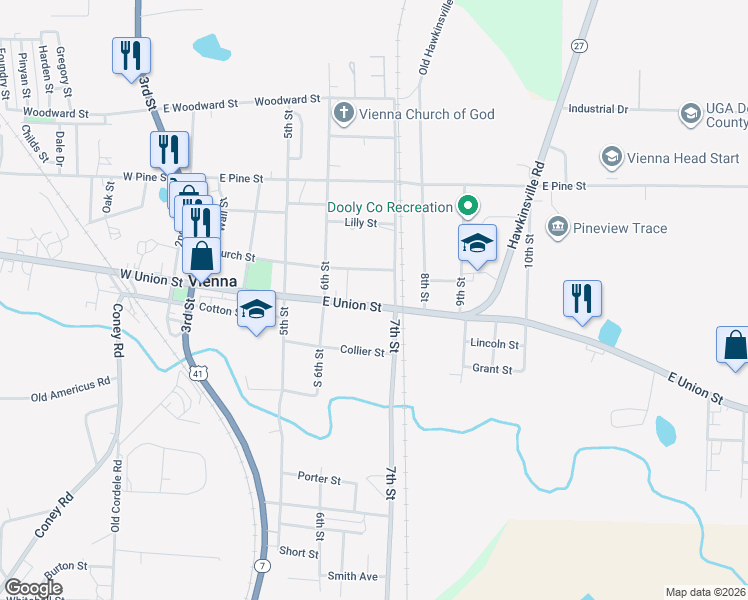 map of restaurants, bars, coffee shops, grocery stores, and more near 419 East Union Street in Vienna