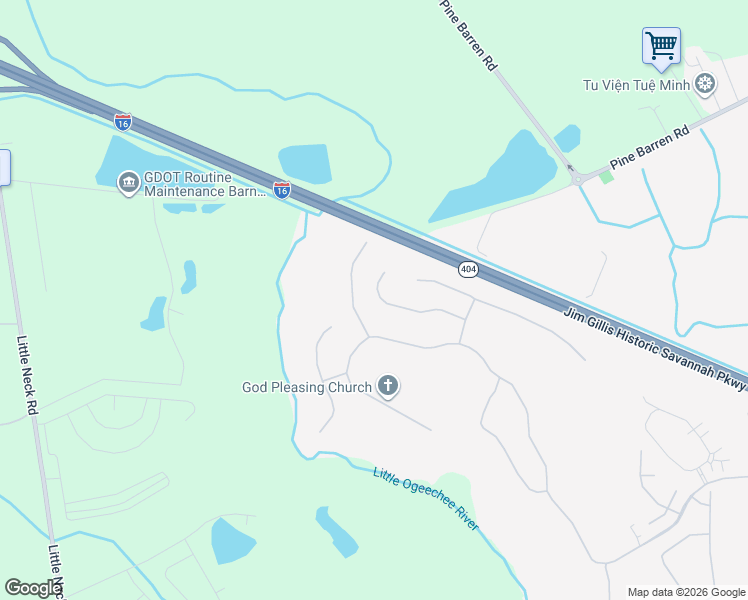 map of restaurants, bars, coffee shops, grocery stores, and more near Jim Gillis Historic Savannah Parkway in Pooler