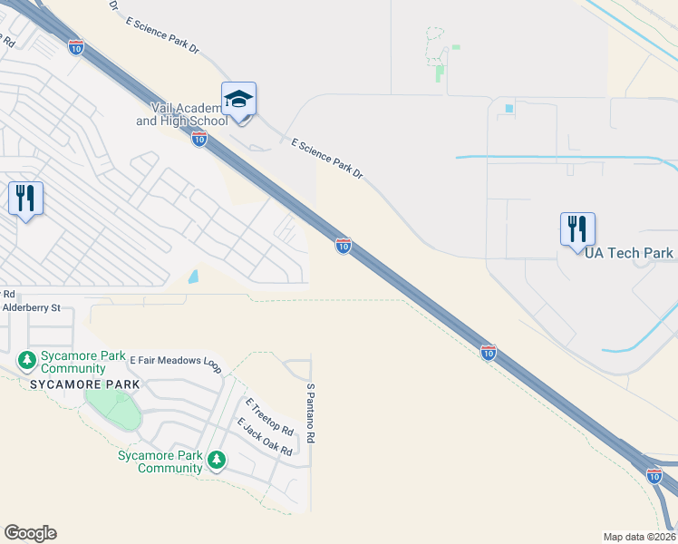 map of restaurants, bars, coffee shops, grocery stores, and more near 8020 East Frontage Road in Tucson