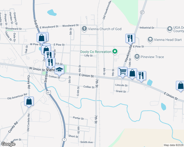 map of restaurants, bars, coffee shops, grocery stores, and more near 419 East Union Street in Vienna