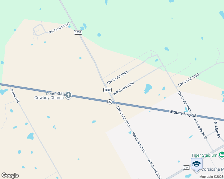 map of restaurants, bars, coffee shops, grocery stores, and more near 1112 Farm to Market Road 1839 in Corsicana