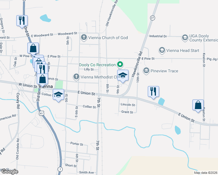 map of restaurants, bars, coffee shops, grocery stores, and more near 611 East Union Street in Vienna