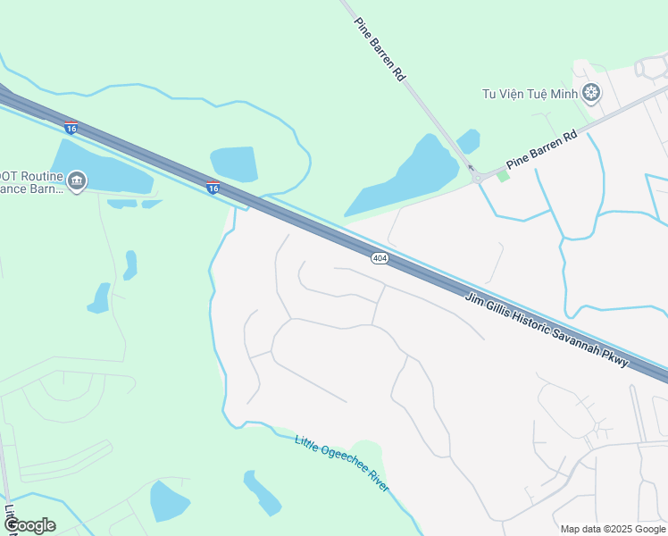 map of restaurants, bars, coffee shops, grocery stores, and more near Jim Gillis Historic Savannah Parkway in Pooler