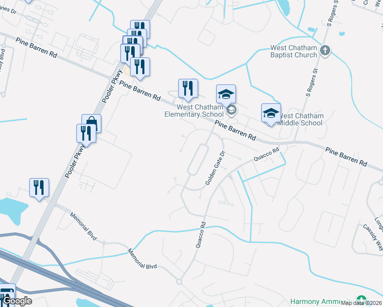 map of restaurants, bars, coffee shops, grocery stores, and more near 127 Brooklyn Way in Pooler