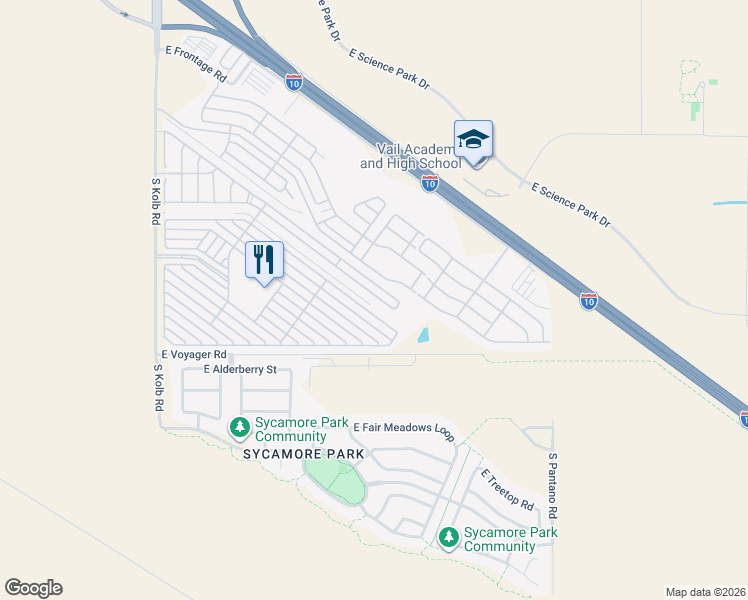 map of restaurants, bars, coffee shops, grocery stores, and more near 7491-7499 E Navigator Ln in Tucson