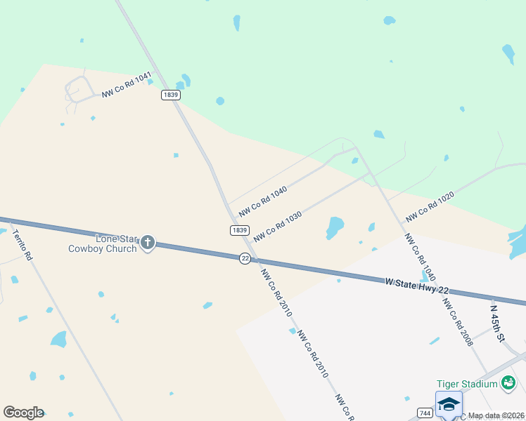 map of restaurants, bars, coffee shops, grocery stores, and more near 1891 Northwest Co Road 1040 in Corsicana
