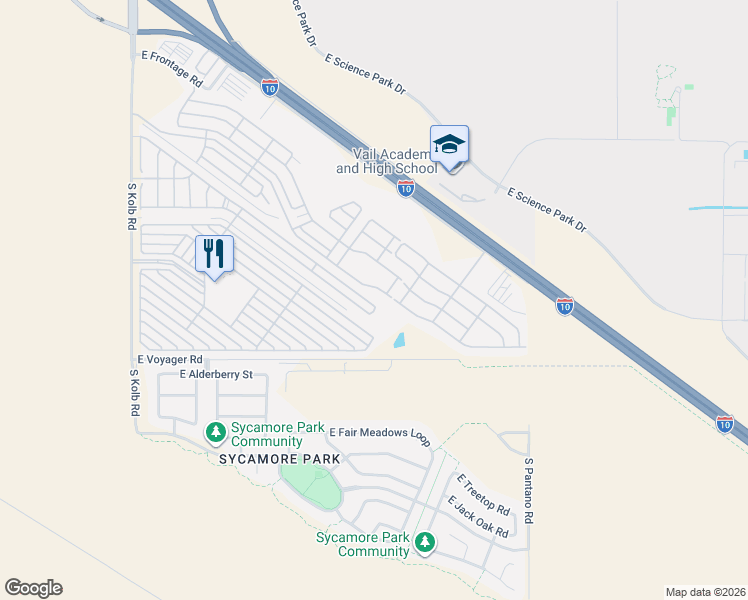 map of restaurants, bars, coffee shops, grocery stores, and more near 7583 East Maritime Drive in Tucson