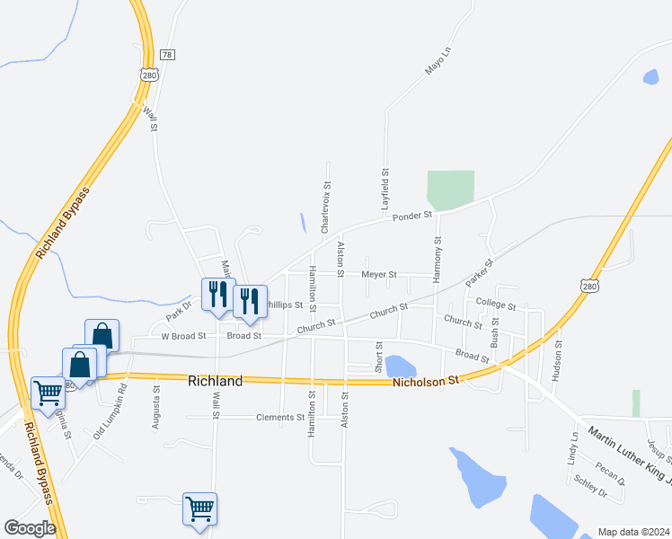 map of restaurants, bars, coffee shops, grocery stores, and more near 1009 Alston Street in Richland