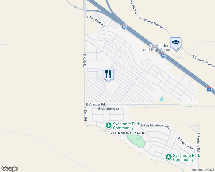 map of restaurants, bars, coffee shops, grocery stores, and more near 8701 South Kolb Road in Tucson