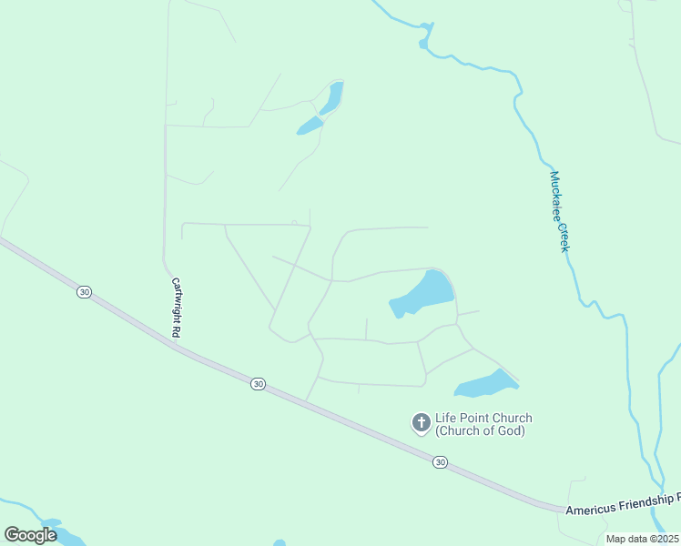map of restaurants, bars, coffee shops, grocery stores, and more near 186 Mocking Bird Drive in Americus