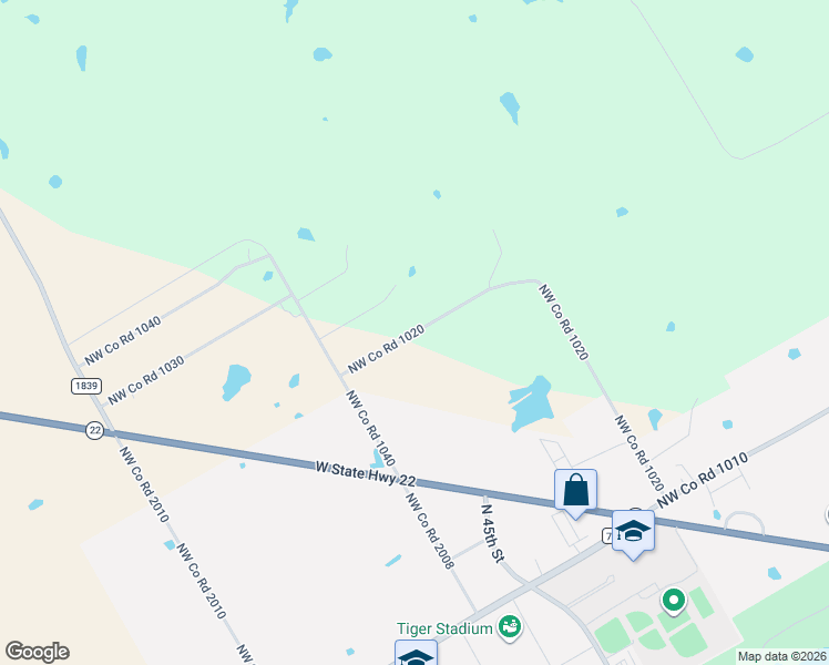 map of restaurants, bars, coffee shops, grocery stores, and more near 1632 Northwest Co Road 1020 in Corsicana