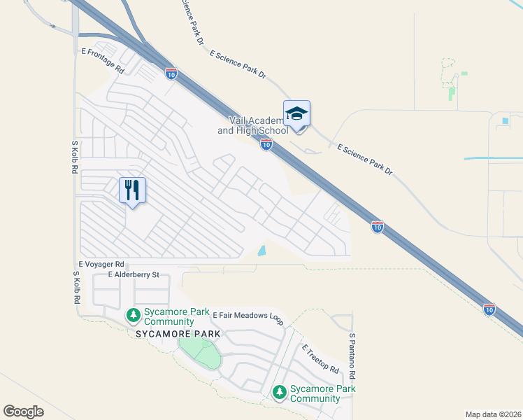map of restaurants, bars, coffee shops, grocery stores, and more near 7595 East Maritime Drive in Tucson