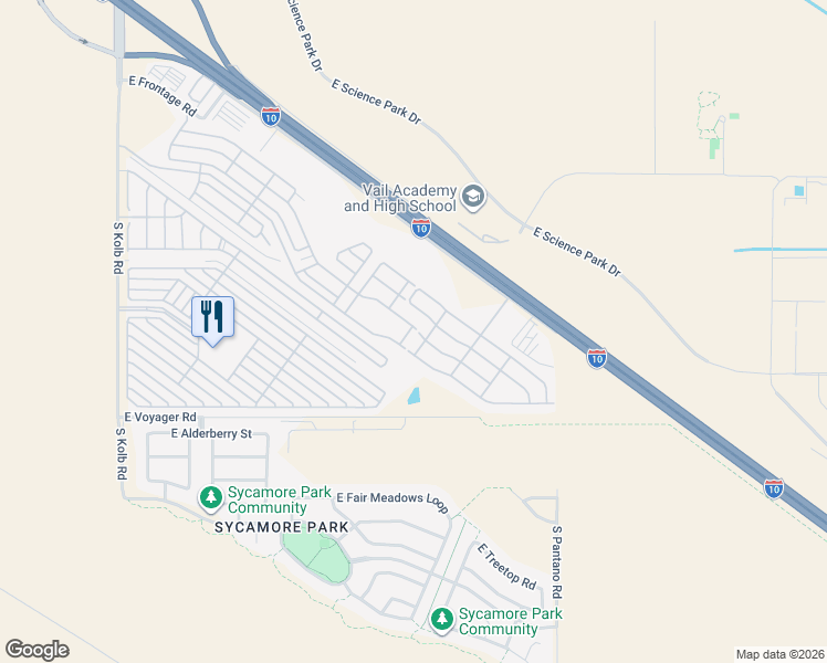 map of restaurants, bars, coffee shops, grocery stores, and more near 8401 South Kolb Road in Tucson