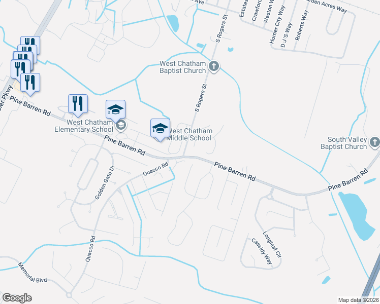 map of restaurants, bars, coffee shops, grocery stores, and more near 7 Rockwood Court in Pooler