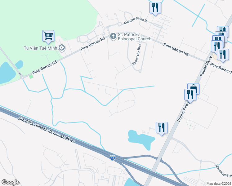 map of restaurants, bars, coffee shops, grocery stores, and more near 178 Somersby Boulevard in Pooler