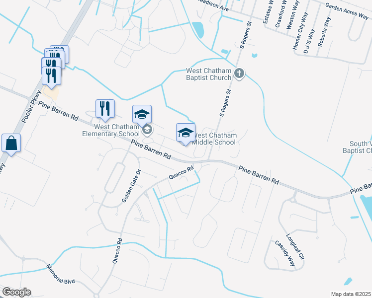 map of restaurants, bars, coffee shops, grocery stores, and more near 800 Pine Barren Road in Pooler