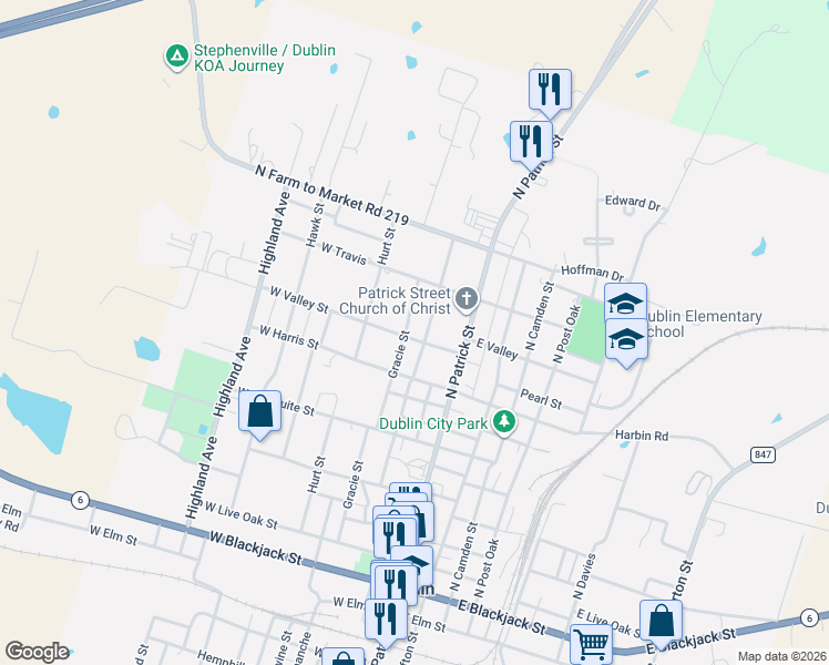 map of restaurants, bars, coffee shops, grocery stores, and more near 616 North Park Street in Dublin