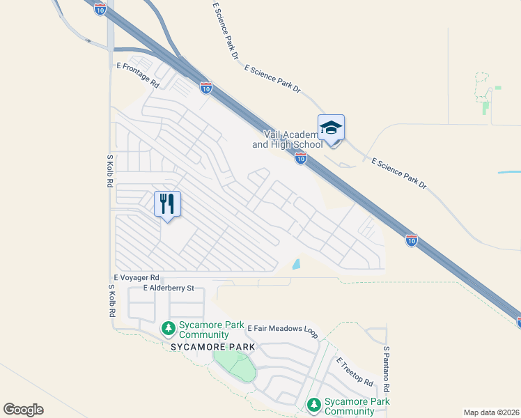 map of restaurants, bars, coffee shops, grocery stores, and more near 7499 East Maritime Drive in Tucson