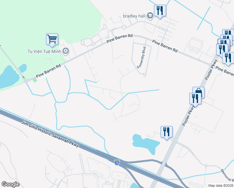 map of restaurants, bars, coffee shops, grocery stores, and more near 101 Riverwood Road in Pooler