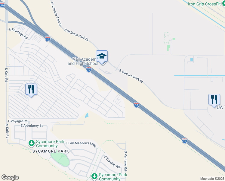 map of restaurants, bars, coffee shops, grocery stores, and more near 8020 East Frontage Road in Tucson