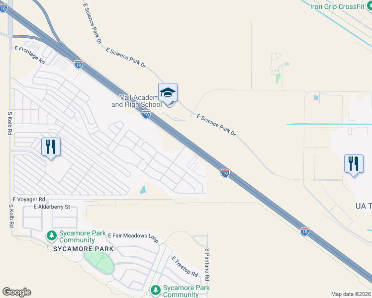 map of restaurants, bars, coffee shops, grocery stores, and more near 8020 East Frontage Road in Tucson