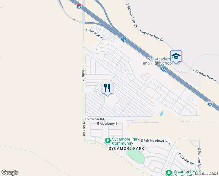 map of restaurants, bars, coffee shops, grocery stores, and more near 8701 South Kolb Road in Tucson